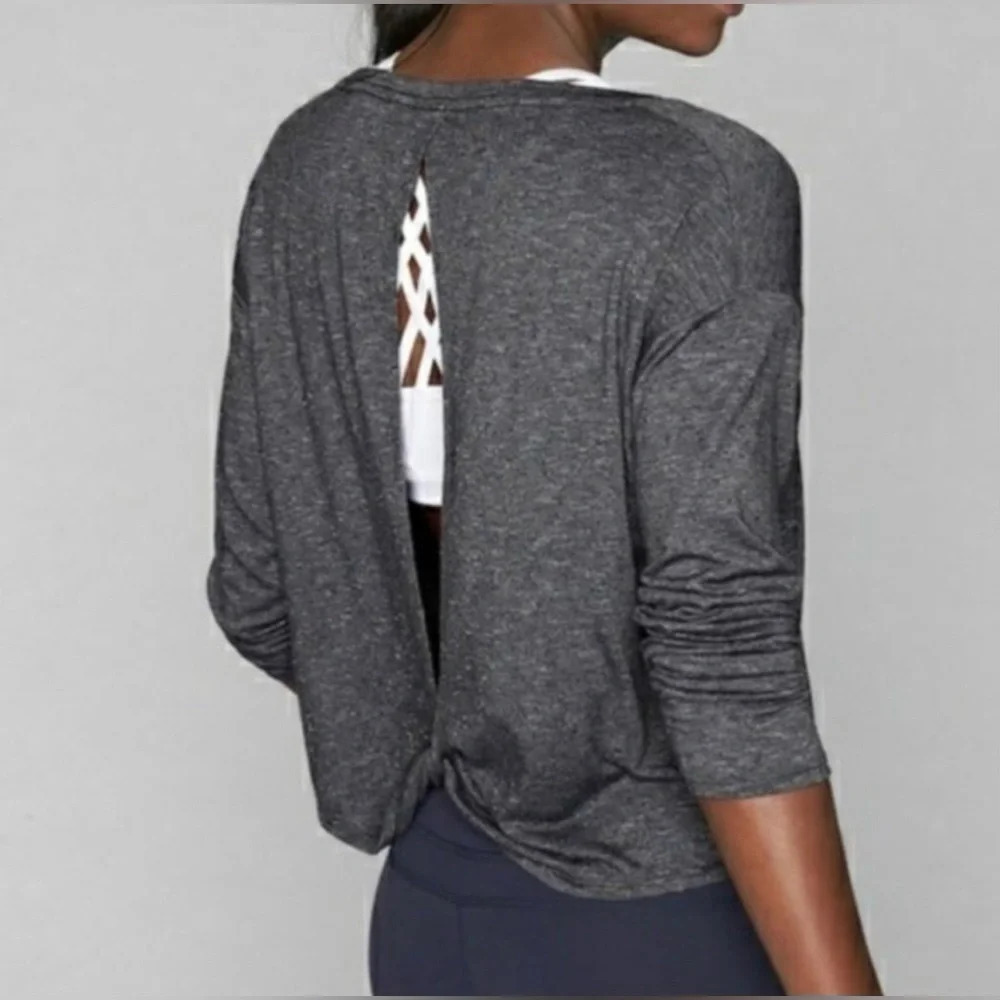 Athleta Charcoal Grey Twist Back Long Sleeve Shirt, Size XXS, Good Condition.